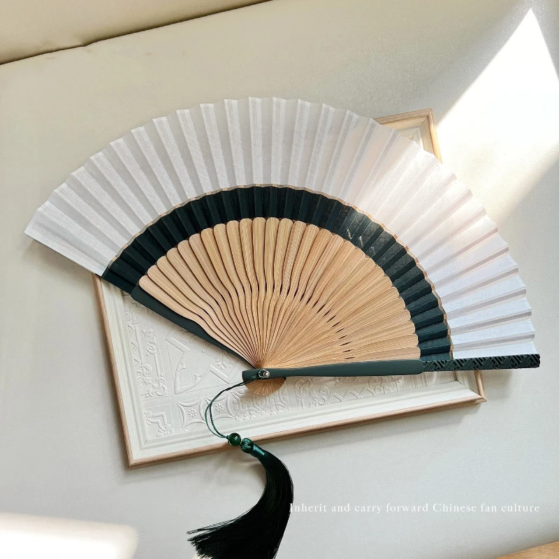 Double Joint Cotton Linen Folding Fan with Carved Lotus Pattern Portable Summer Cooling Daily Fan for Women Painting Gift