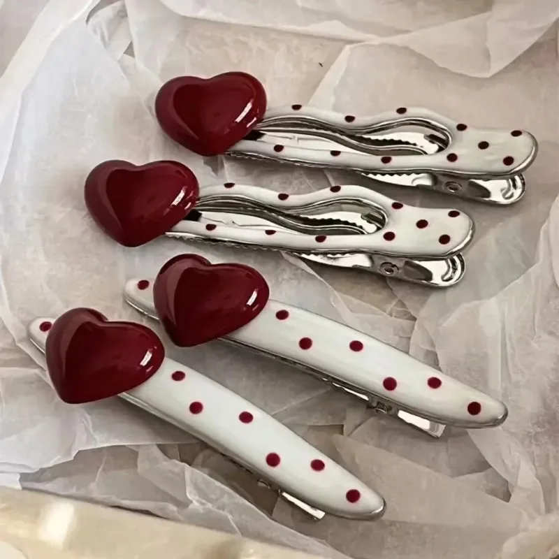 

1/2/4pcs Korean Red Hearted Cherry Polka Hair Clip with Sweet and Cute Side Hairbands and Hair Accessories for Women Girls Gifts