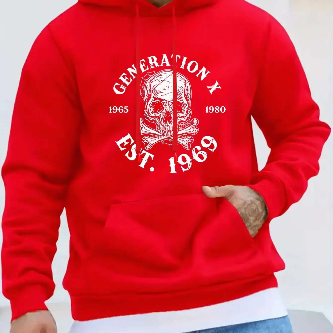 Men'S Autumn Winter Long Sleeve Hooded Sweatshirt Generation Skull Pattern Print Casual Versatile Top