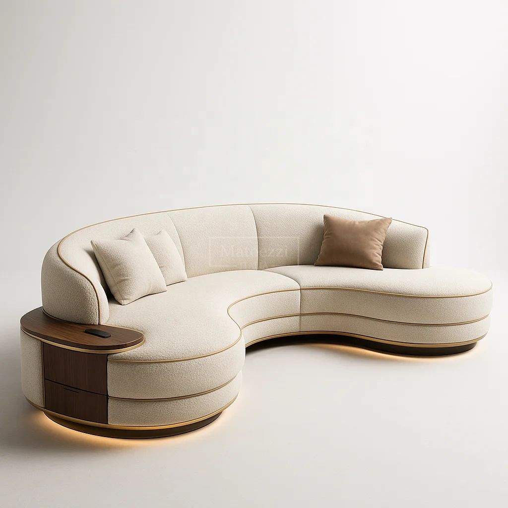 #Modern Curved Sectional Sofa Set Ambient Lighting And Side Storage Soft Upholstered Couch For Living Room