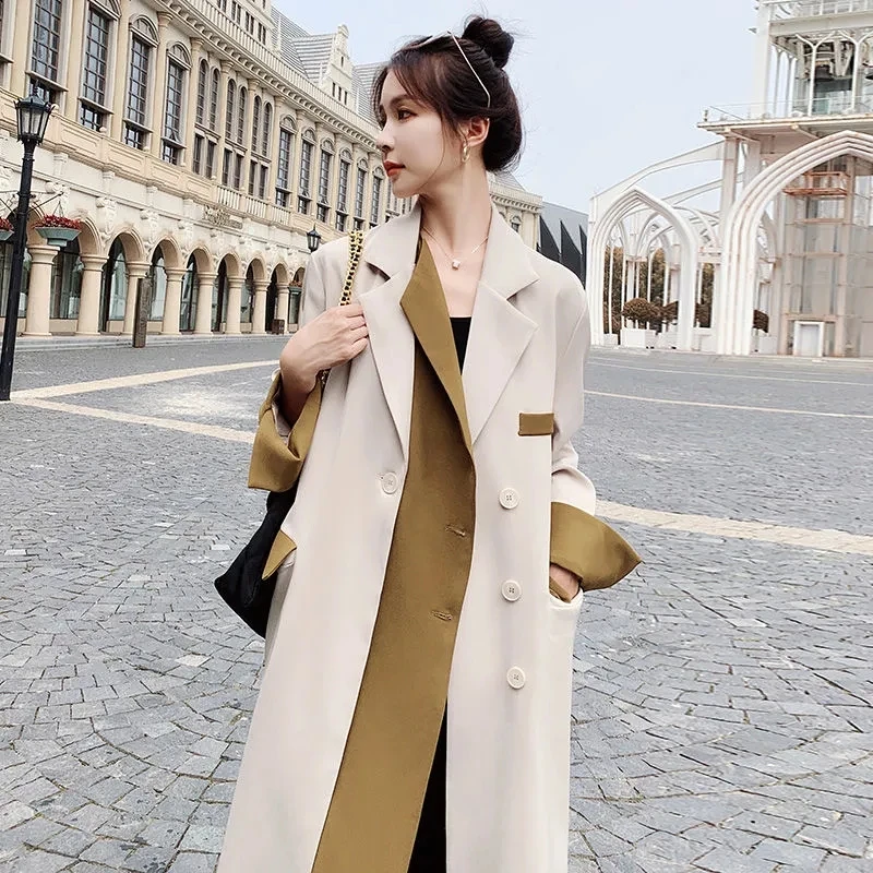 

4XLChic Suit Jacket Women's 2023 Autumn New High-End Design Sense Fried Street Windbreaker Female Blazer long Splice Trench Coat