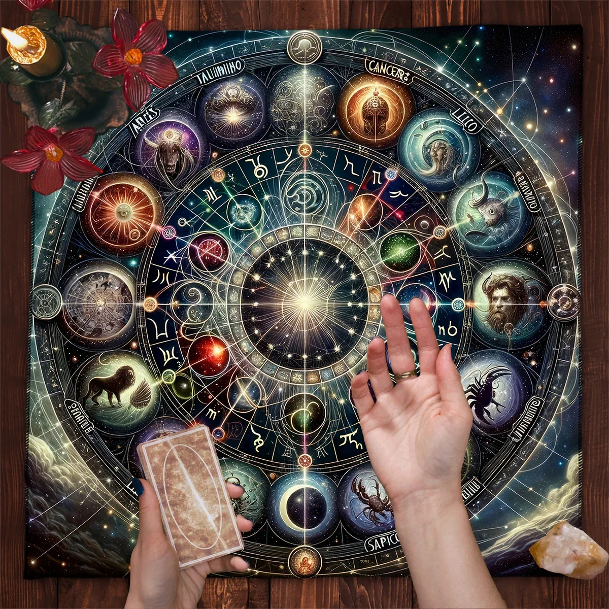 Mystical 12 Constellation Tarot Mat Witch Altar Cloth Celestial Galaxy Tarot Tablecloth Witchcraft Divination Cloth Oracle Pads