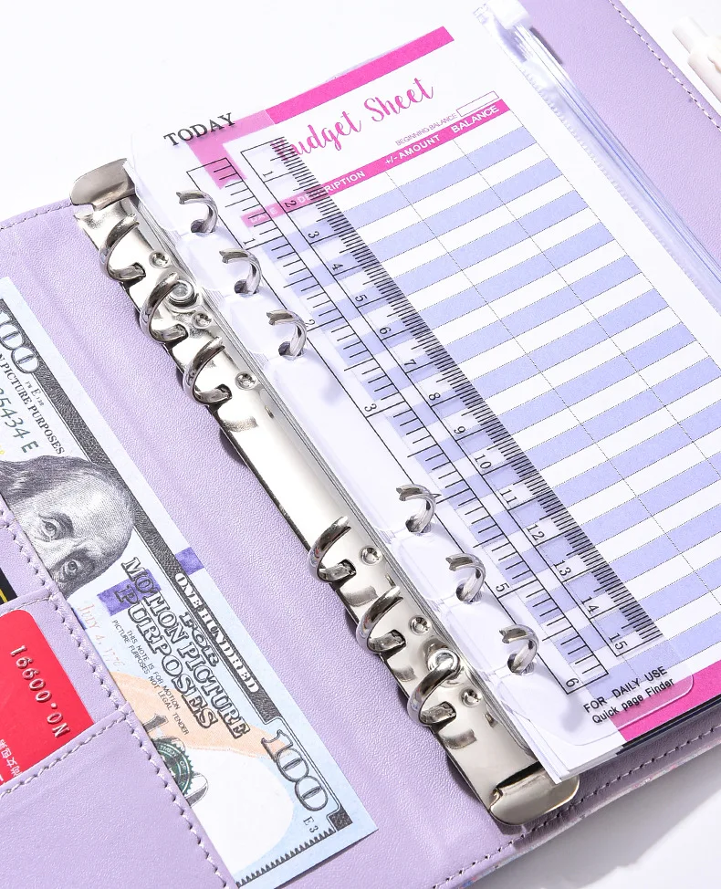 A6 Macaron Kariertes Budget-Planer-Set mit Bargeldumschlägen, Finanzorganizer-Notizbuch mit Aufklebern und Taschen – Detail 16