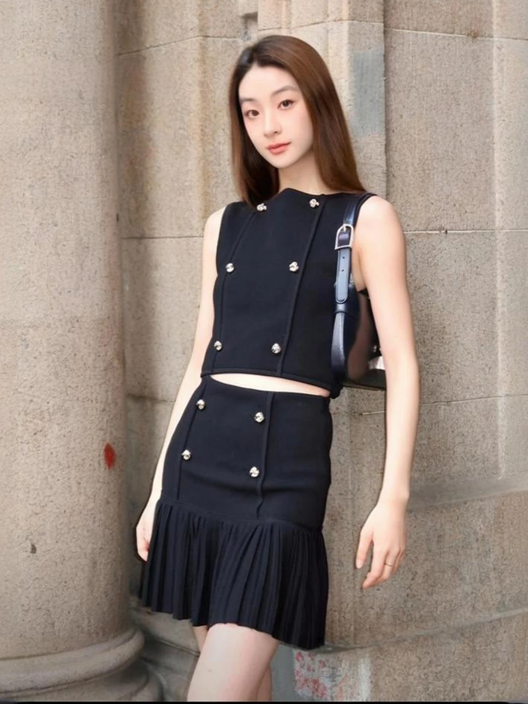 

MaSande Early Autumn Women's Knitted Slimming Pleated Skirt High Waist A-Line Midi Skirt for Commuting Daily Wear