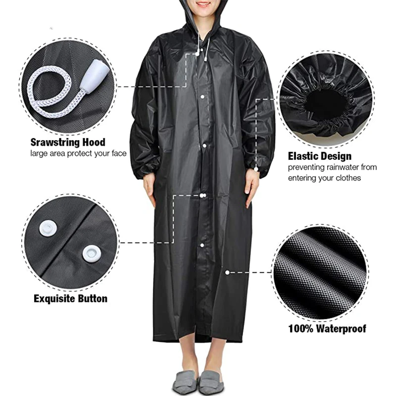 EVA Waterproof Rainwear Suit Essential for Outdoor Women Men Black Unisex Raincoat Thickened Water-proof Rain Coat Adults Child