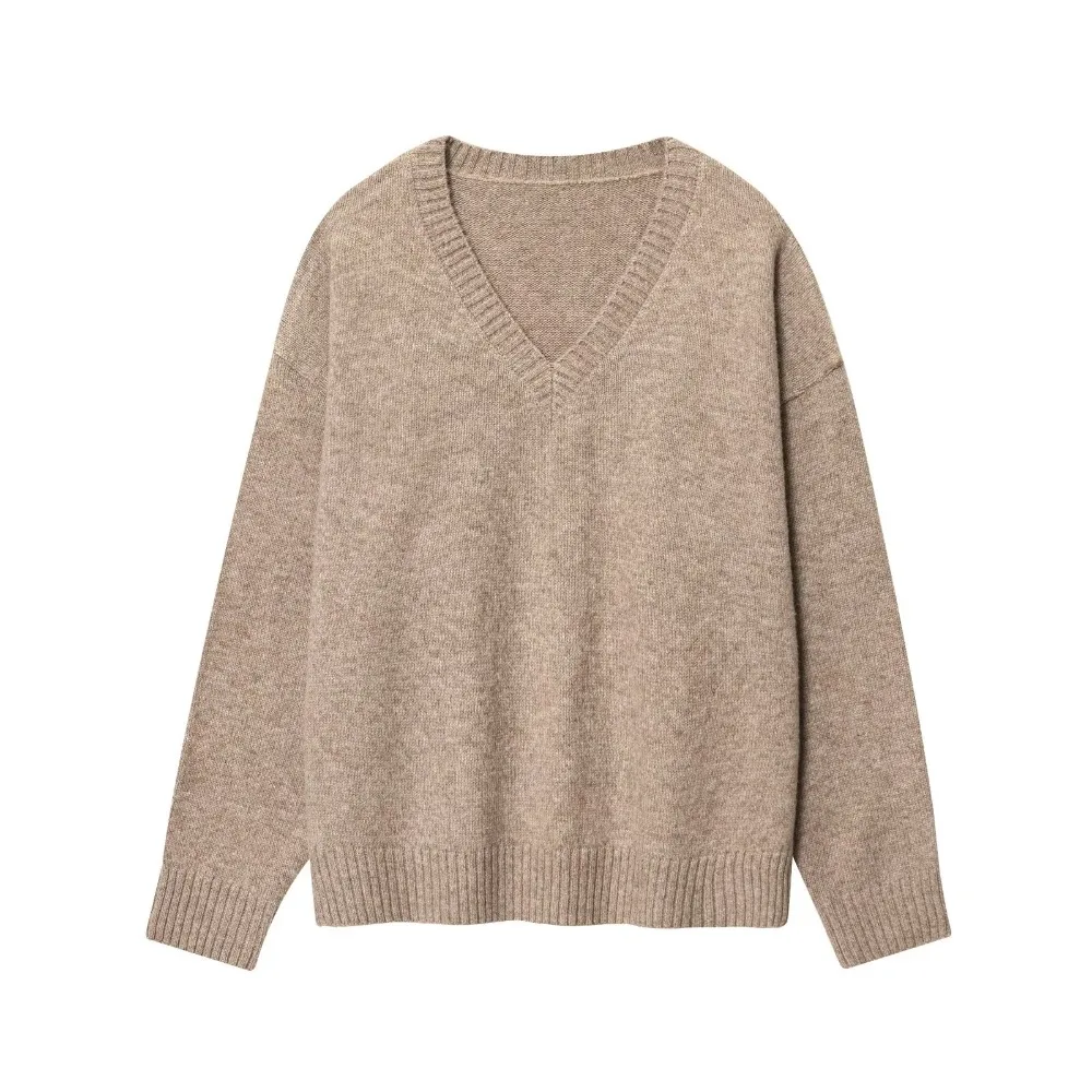 

V Neck Sweater for Woman Knitwear Jumper Solid Casual Long Sleeve Top Fall Clothes Trends 2025 Oversize Pullover Women