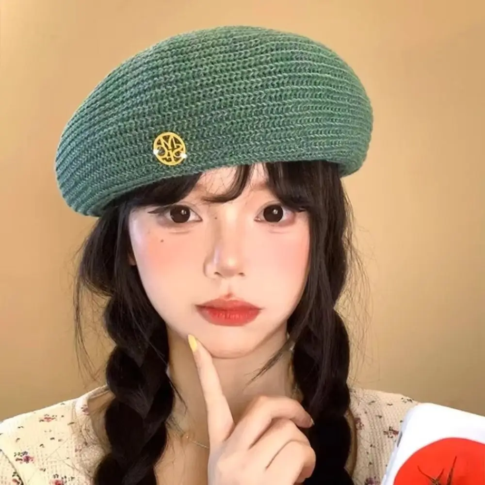 

Casual Korean Hollow Knitted Beret Thin Y2k Painter Berets Versatile Breathable Beanie Cap Female