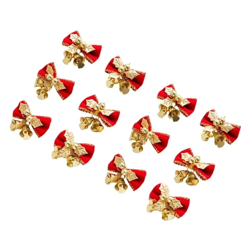 

12Pcs Small Christmas Tree Bows Christmas Bows with Bells Christmas Wreaths Bows