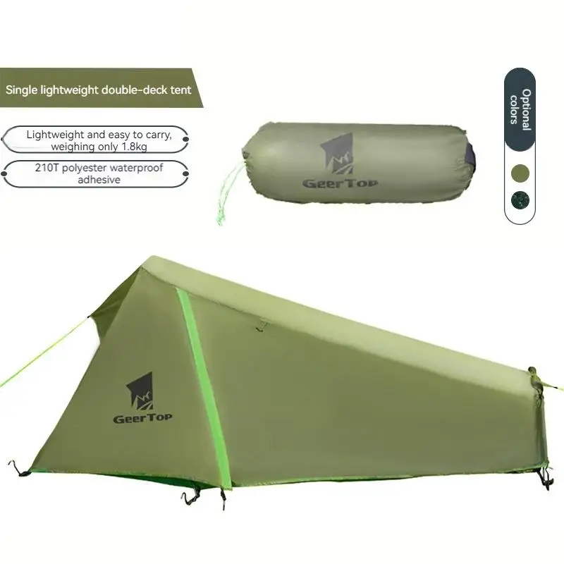 Single Person double decker Tent Outdoor Beach Camping Equipment Camouflage Rainproof, Windproof UV Proof Pyramid Camping Tent