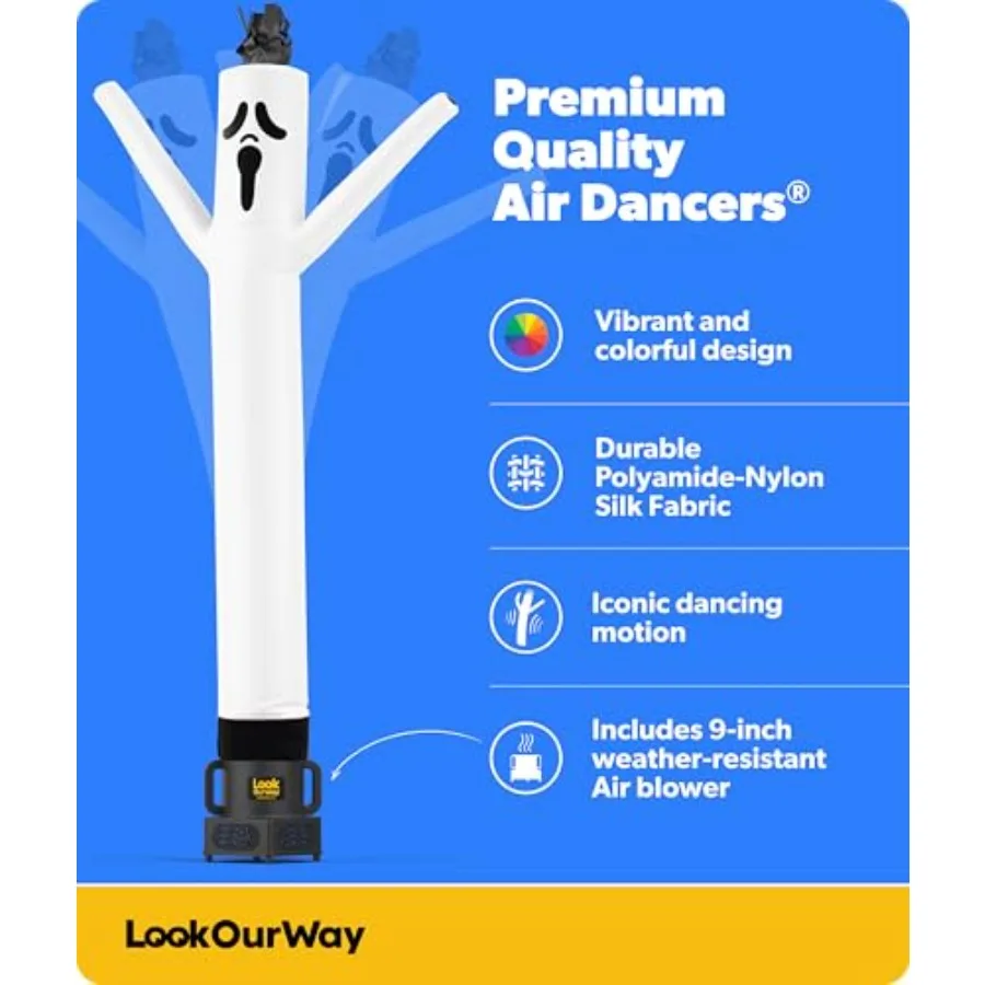 Outdoor Halloween decor: 7ft inflatable ghost air dancer in white, made from high-strength polyamide nylon silk, features wacky