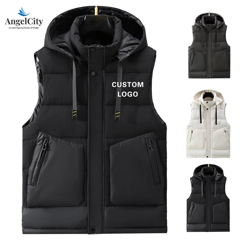 

Жилет большого размера на заказ, утолщенный осенне-зимний повседневный мужской жилет больших размеров, черная съемная шапка, жилет для мужчин, S-8XL