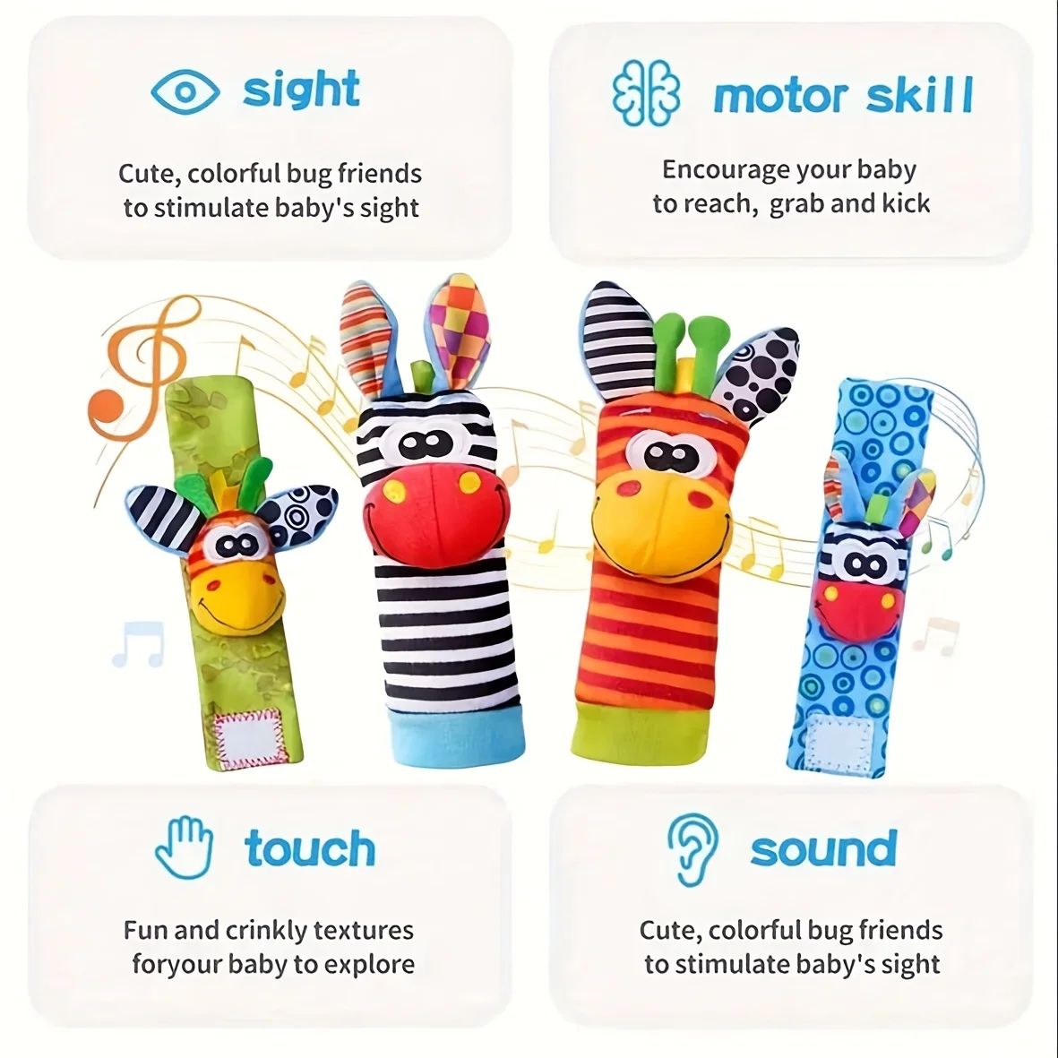 4pcs/Set Baby Infant Wrist Rattle Socks Toys 0-12 Month Girl Boy Early Educational Development Cute Toddlers Sensory Gifts view 4