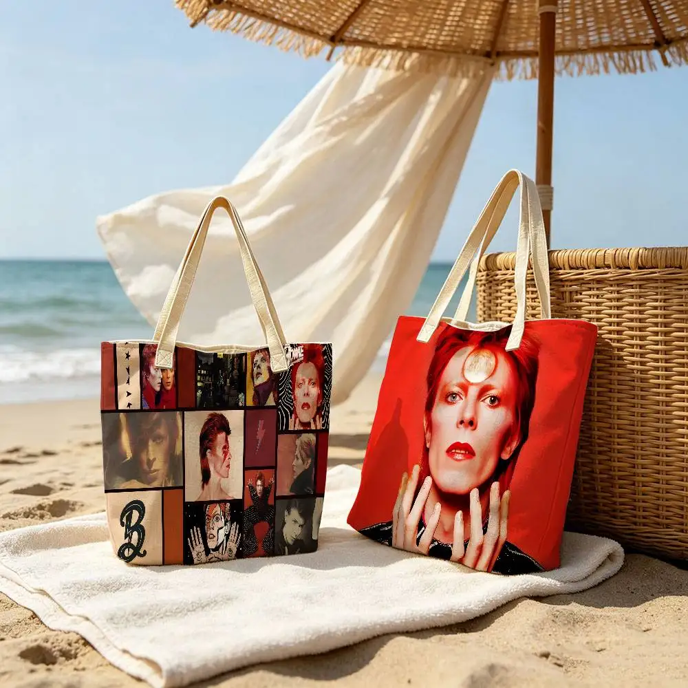 D-David B-Bowie Singer pattern printed canvas tote bag, suitable for daily use, shopping, school, and travel