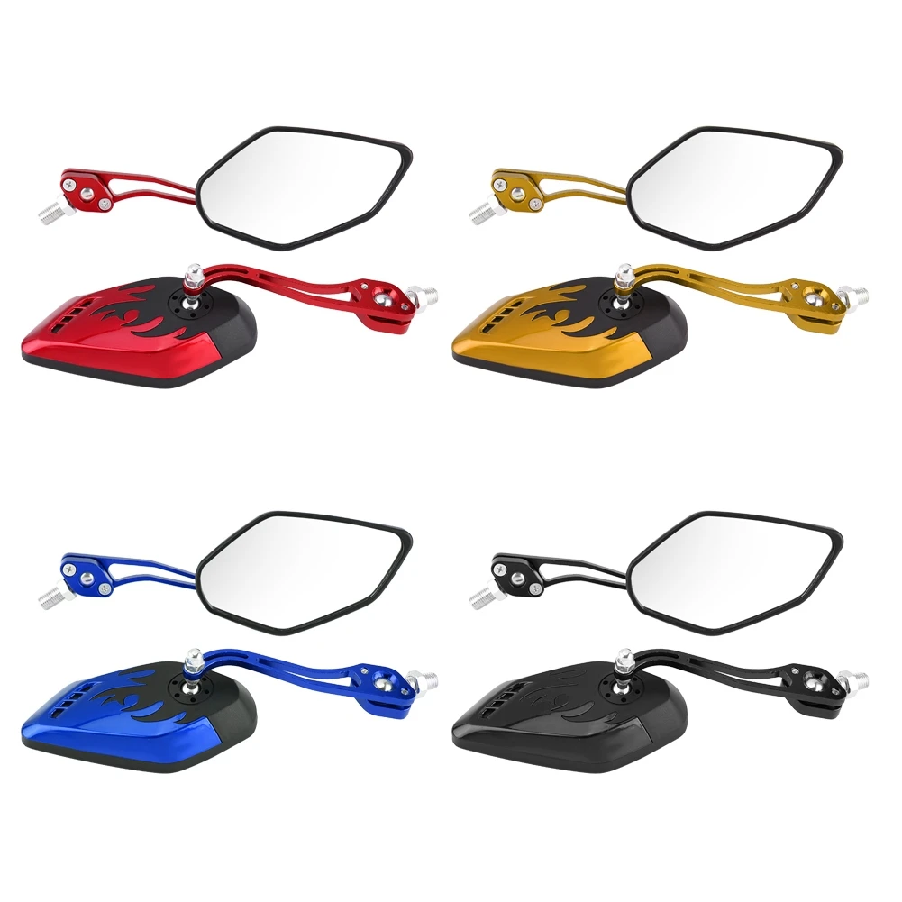 1 Pair of Scooter Aluminum Flame Pattern Side Rear View Mirrors for M8M10 Universal Motorcycle Flame Pattern Rear View Mirror