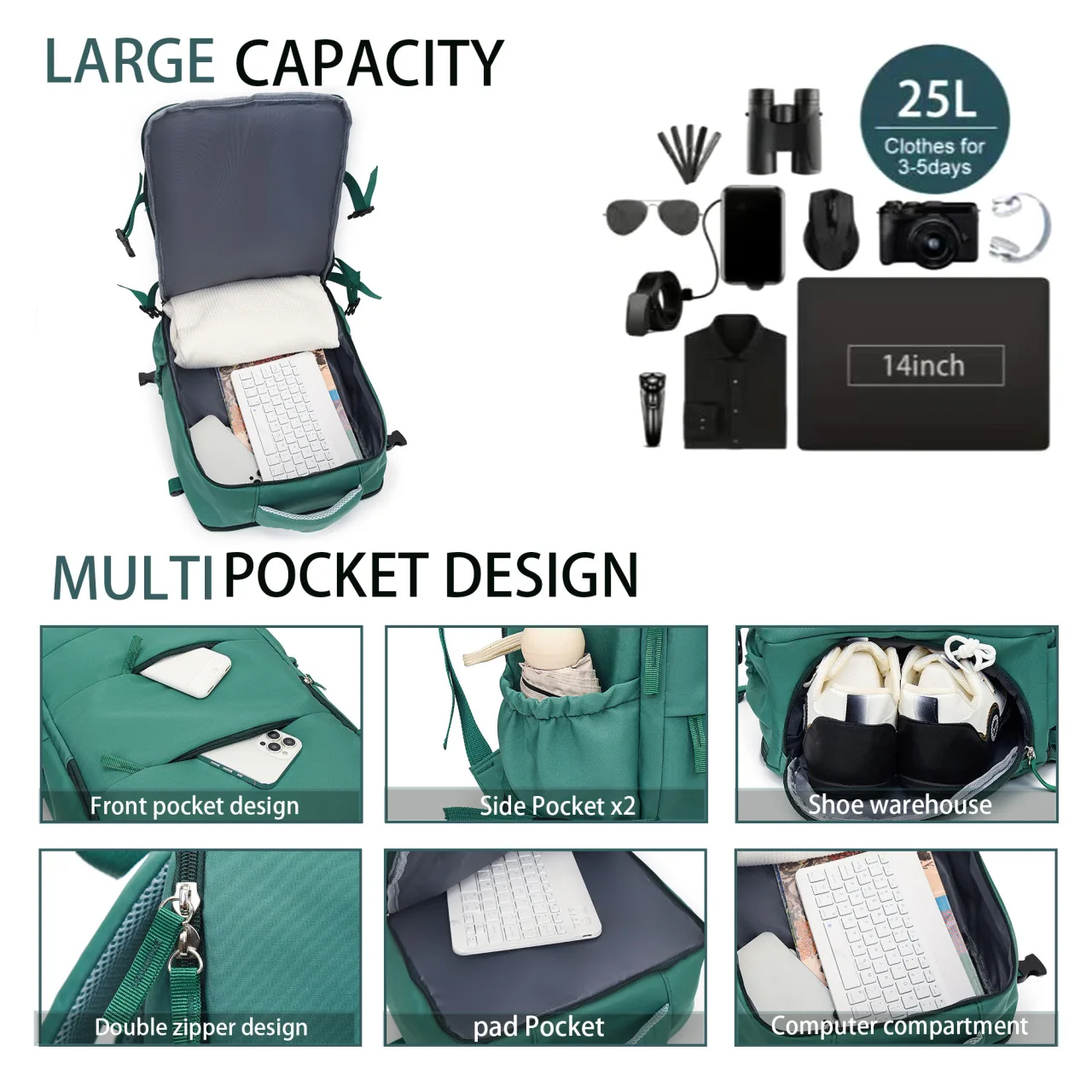 2025 Travel Backpack, Multifunctional, Large Capacity, Lightweight, Casual Computer Bag, Independent Shoe Compartment Backpack
