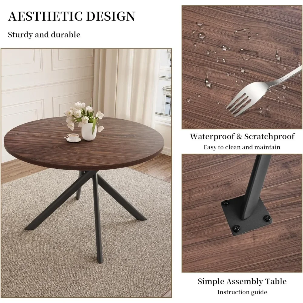 45.3 Inch Round Dining Table Set for 4, Mid Century Modern MDF Coffee Set for Dining Room Kitchen Apartment