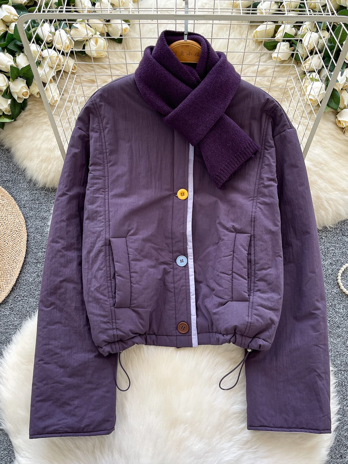 Faionable ort algodón Jaet mujer invierno coreano Sle calidez bufanda de punto Top a juego abrigo de mujer Casual largo Sve