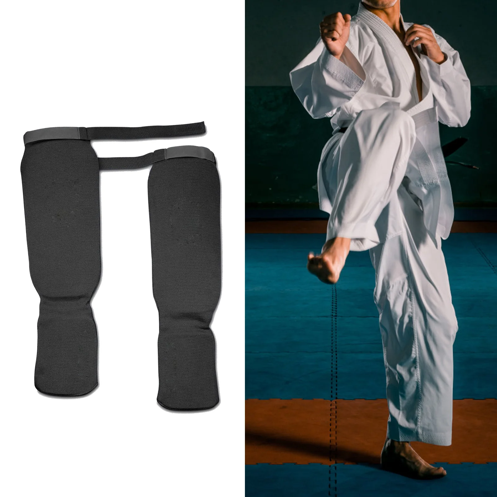 Taekwondo Leg Instep  Pads Adjustable Muay Thai Leg Guards with Instep  for Kickboxing/MMA Training and Sparring