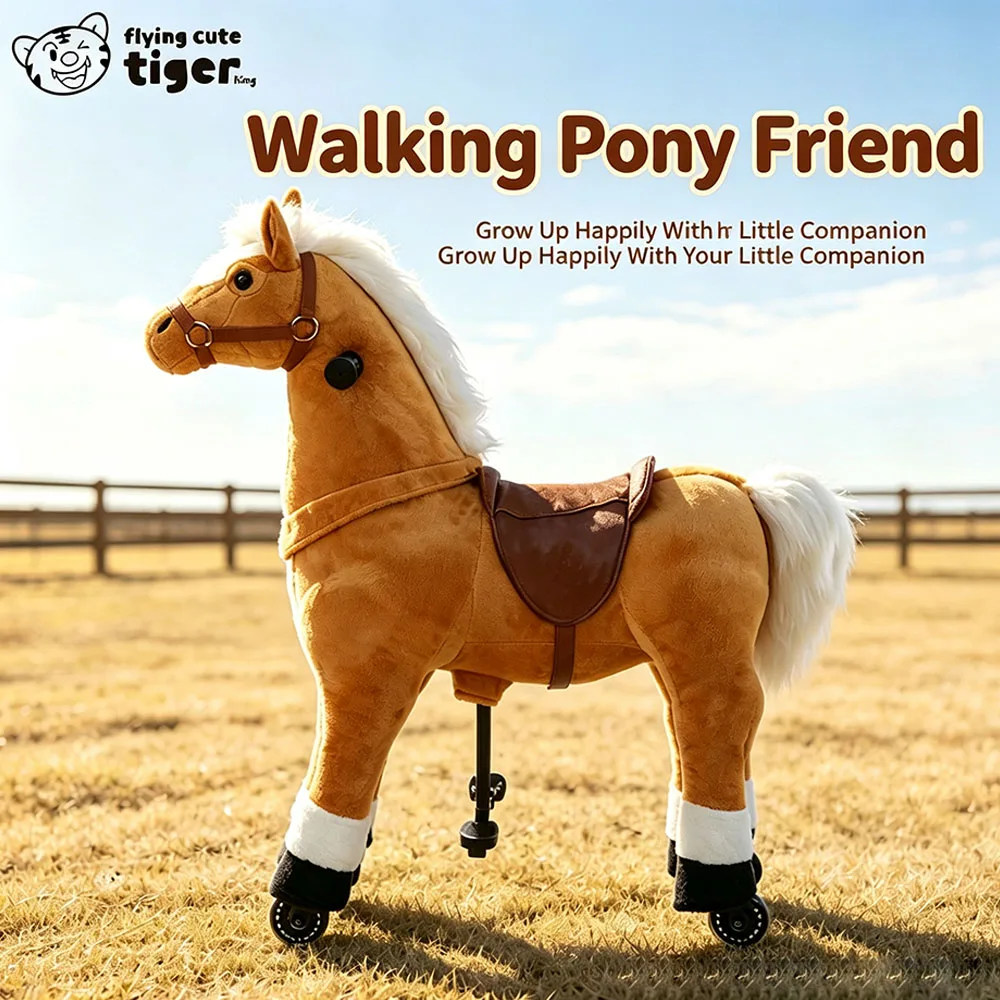 Medium and Large Size Yellow Pony Popular Realistic Riding Rocking Horse Toy Rocking Chair Soothing Rocking Horse with Saddle Plush Toy Rocking Horse Doll Toy Car Horse Riding Toy
