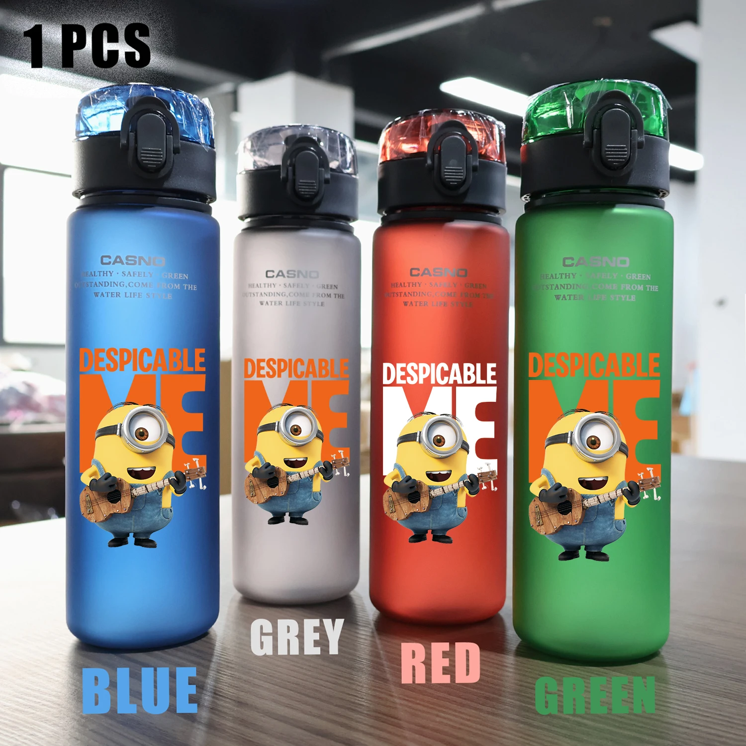 Despicable Me Minions-taza de agua de gran capacidad para deportes al aire libre, botella de plástico portátil de 560ML, dibujos animados de Anime, ciclismo, carrera todoterreno