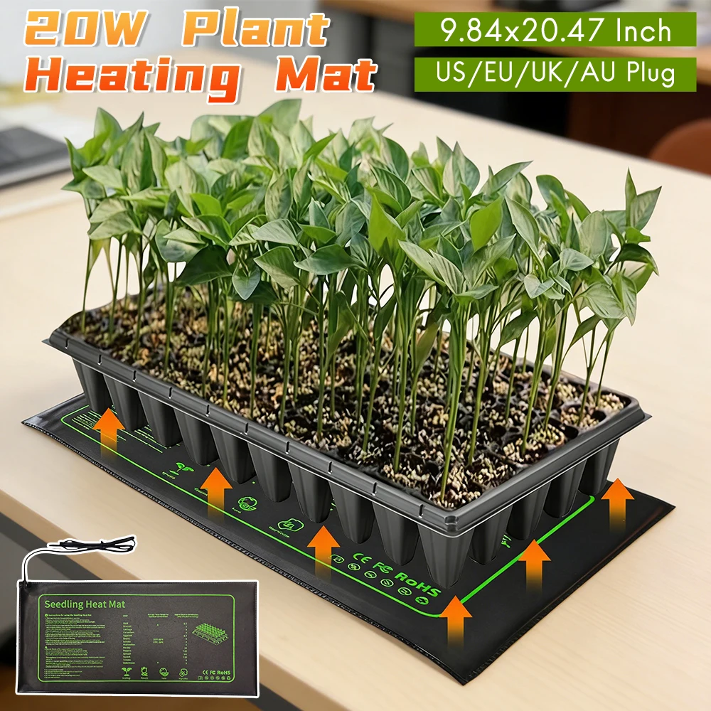 

Греющий коврик для растений 20 Вт, 25x52 см, водонепроницаемый, для рассады, проращивания семян и домашнего сада