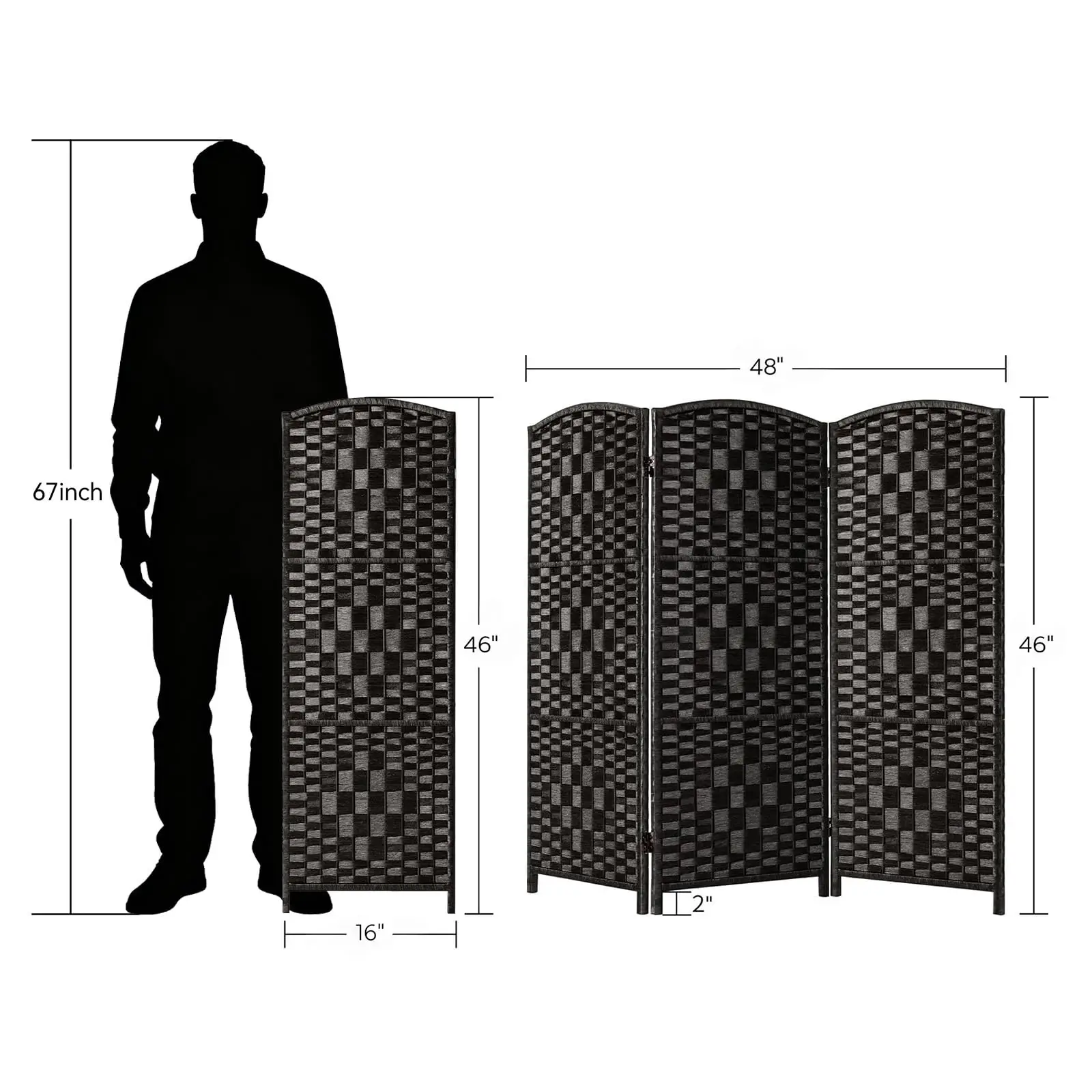 HALLY Short Room Divider Folding Privacy Sns,3 Panel k Mocha