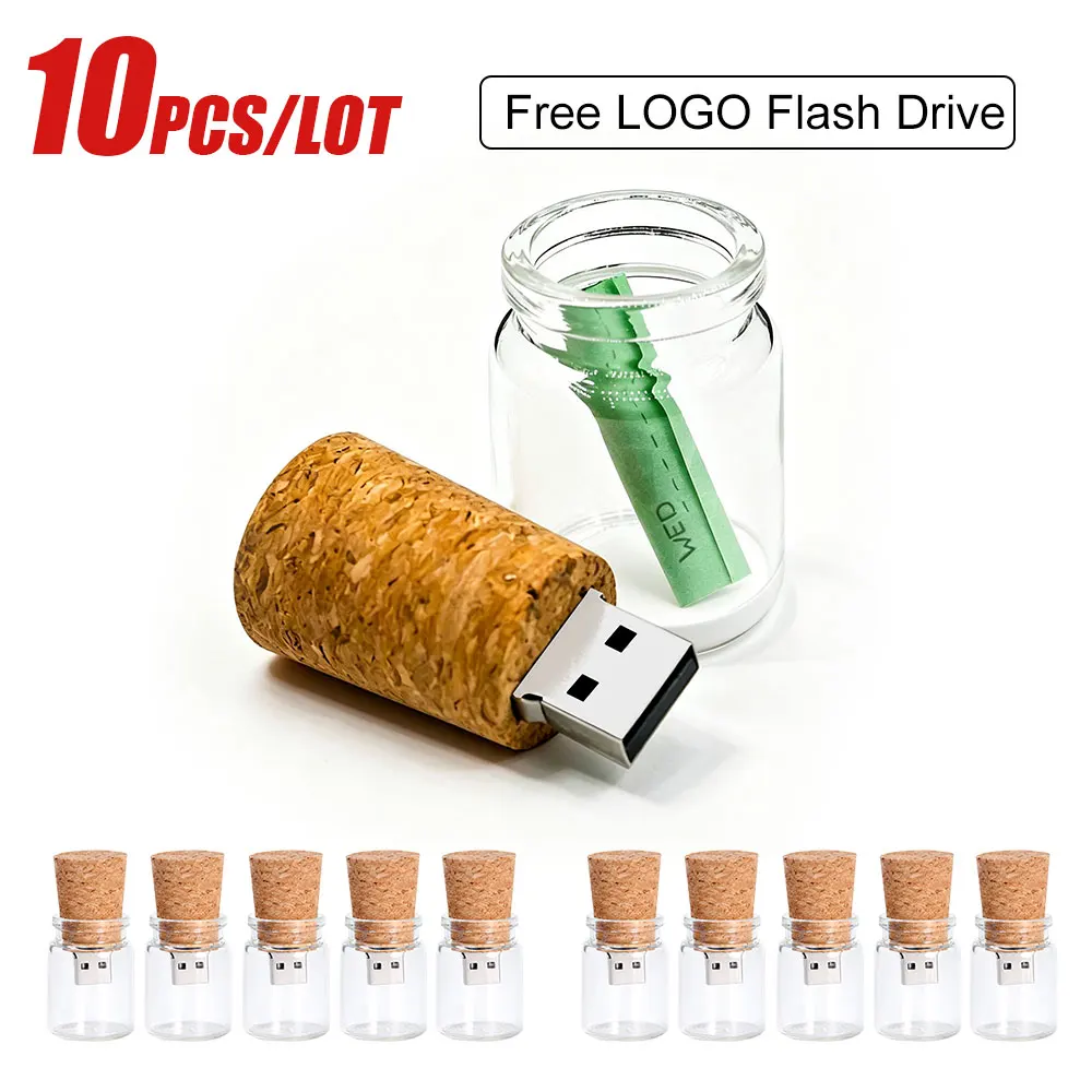 10pcs New arrival messenger bottle usb 3.0 memory stick glass drift bottle usb flash drives wooden cork pendrive 16GB 32GB 64GB