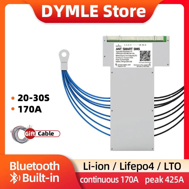 

ANT Smart BMS ANT2030S17P Li-ion Lifepo4 Lto Battery 60V 72V 84V 96V Continuous 170A peak 425A Smart Balance Board BT Built-in