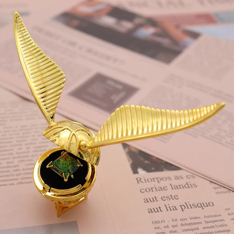 The Golden Snitch Action Figure Toys Proposal Ring Box With Wing Yellow Brass Metal Ring Storage Decoration Model