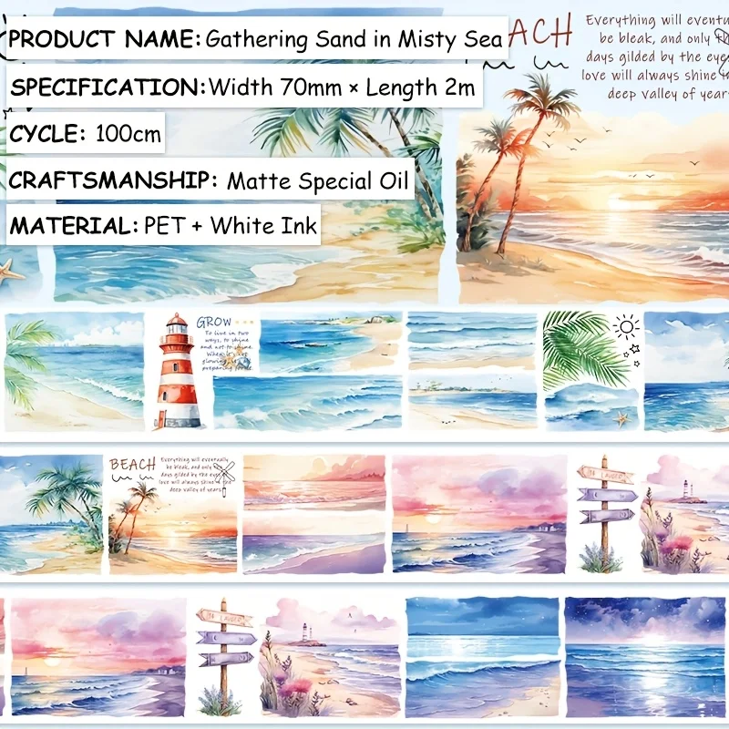 2m cenário à beira-mar pet washi fita praia cenário rolo transparente adesivos fita adesiva decorativa para scrapbooking diário