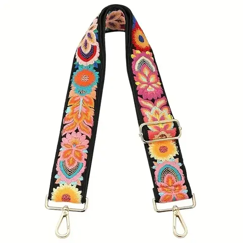 Vibrant Floral Embroidered Adjustable Shoulder Strap for Purses, Handbags & Guitar Straps DIY Accessory for Women's Bags