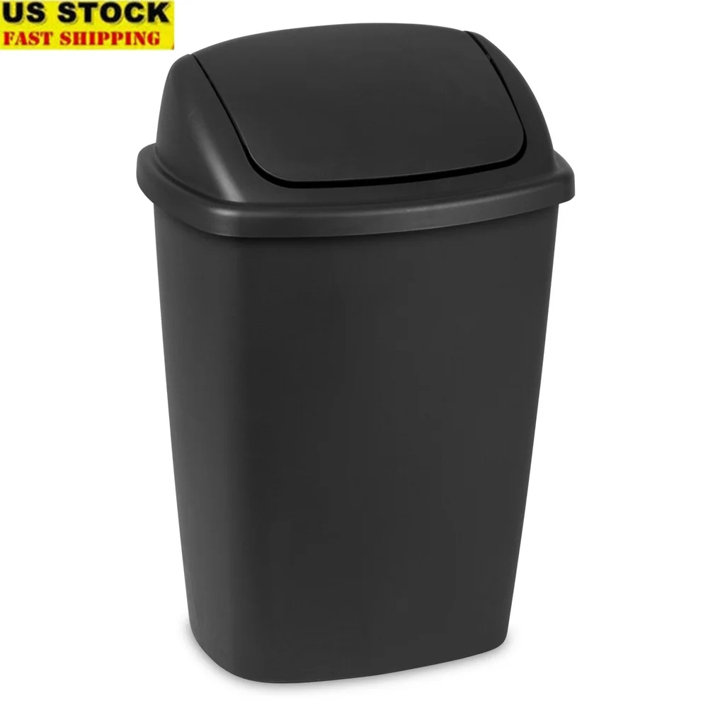 

7,5 галлонов, качающийся кухонный мусорный бак, пластиковая мусорная корзина, легко чистящаяся, для внутреннего использования, черная мусорная корзина для домашнего офиса