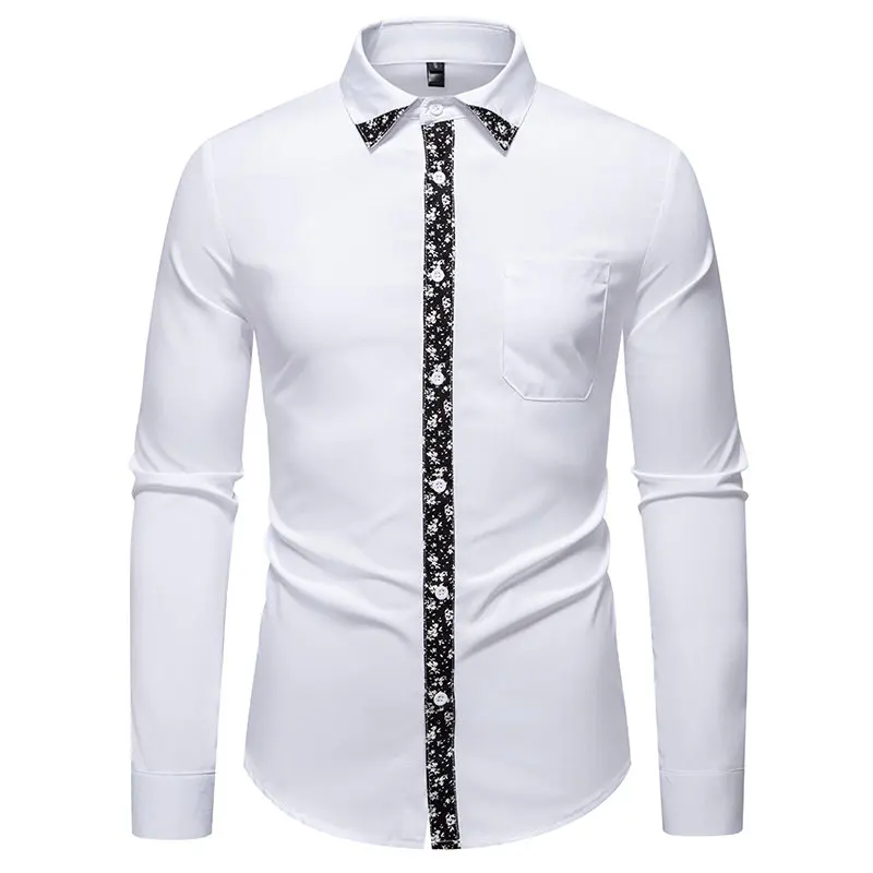 Autumn Fashion Men's Patchwork Long Sleeve Shirt High Quality Vintage Pocket Male Casual Solid Social Wedding Party Business