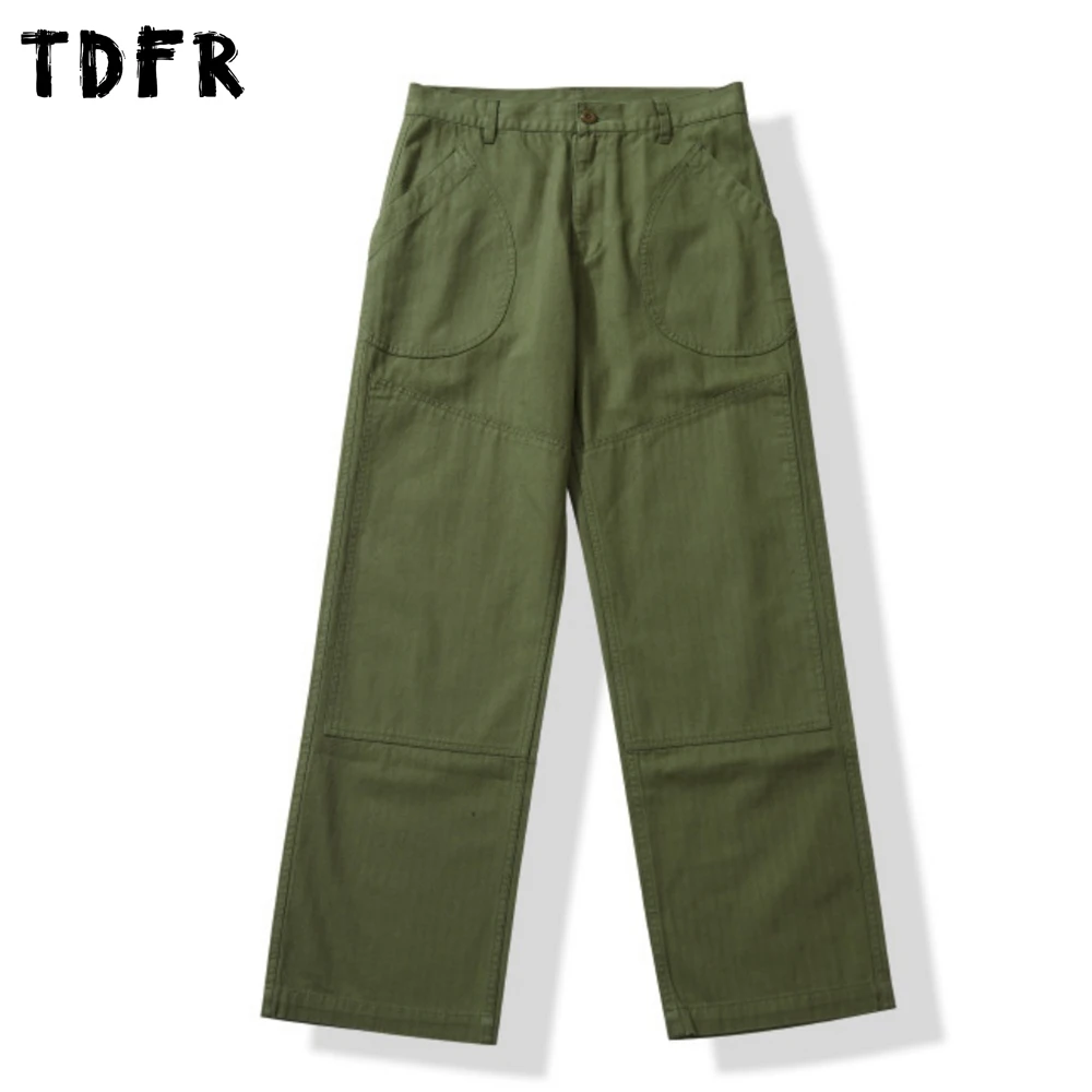 

Solid Color Pocket Cargo Pants Mens Retro Casual Safari Style Baggy Straight Trousers Man