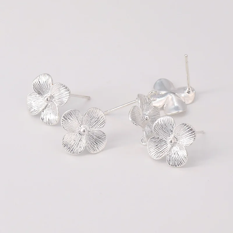 5pair 925 Sterling Silver Plated 4 Petals Flower Earrings Post Linker Connectors DIY Jewelry Accessories