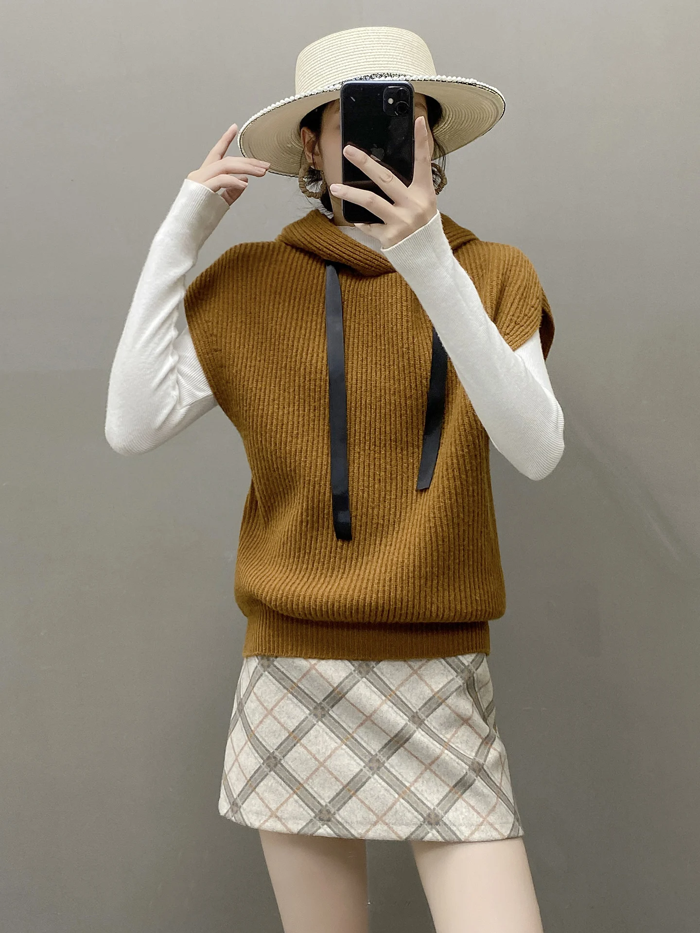 

New Luxury 100% Merino Wool Pullover for Women Hooded Knitted Vest Autumn Winter Cashmere Knitwear Casual Comfortable Warm Top