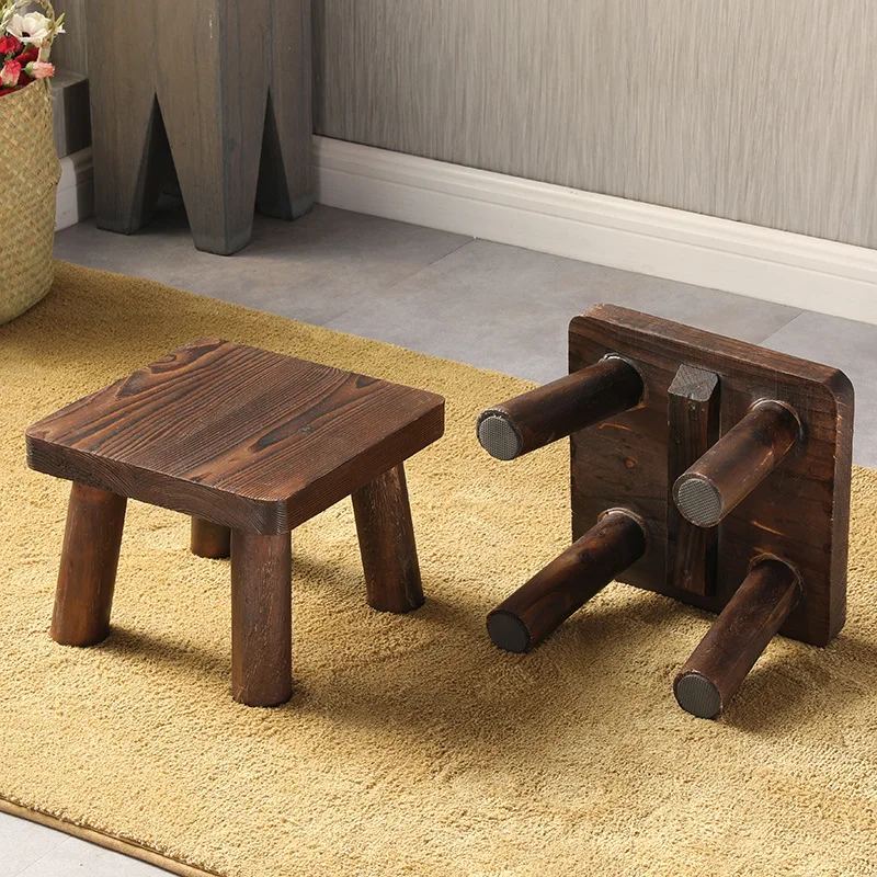 Small Bench Home Stool Wooden Coffee Table Low Stool Creative Square Mini Children\'s Solid Wood Shoe Stool Living Room Chair