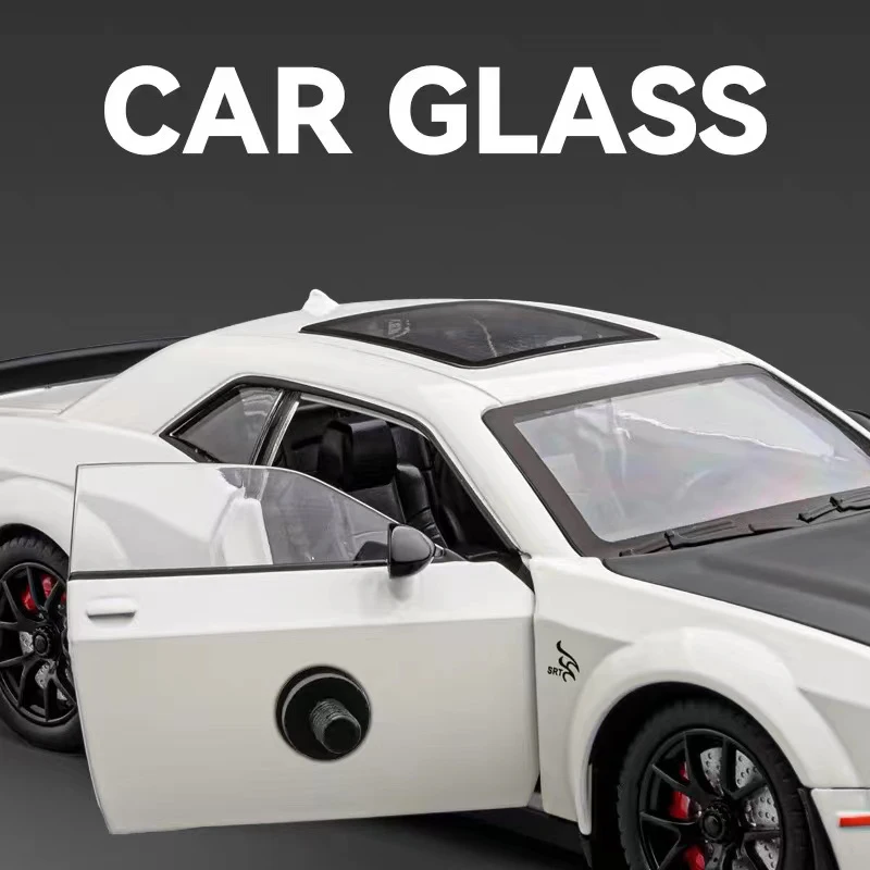 1:24 Dodge Challenger Hellcat SRT Alloy Miniature Car Diecast Metal Scale Car Model Toy Sound&Light Childrens Toy Vehicles Gifts