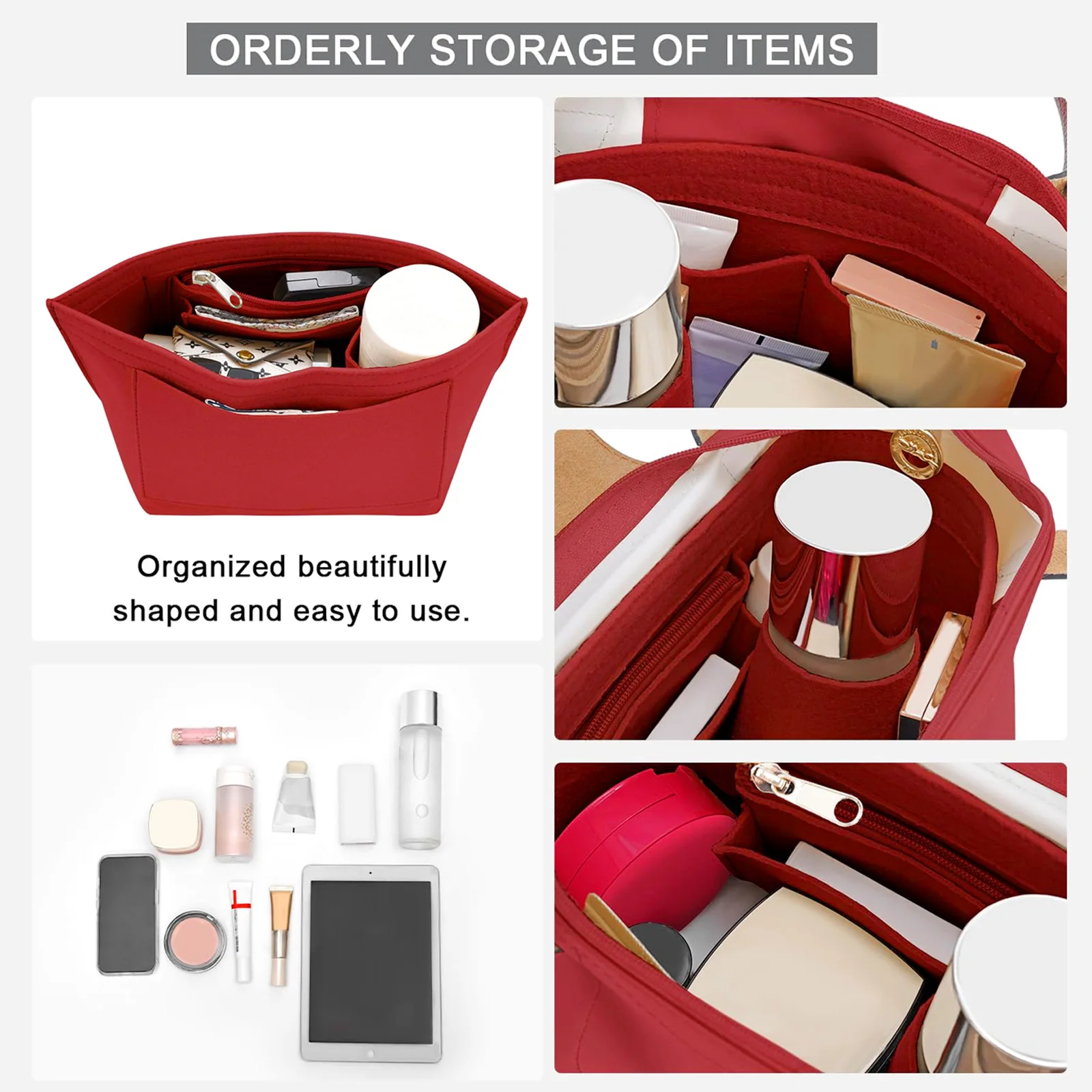 Felt Handbag Organizer Insert, Divider Bag Liner Fit Longchamp Le Pliage Tote, Shape Retaining Purse Organizer
