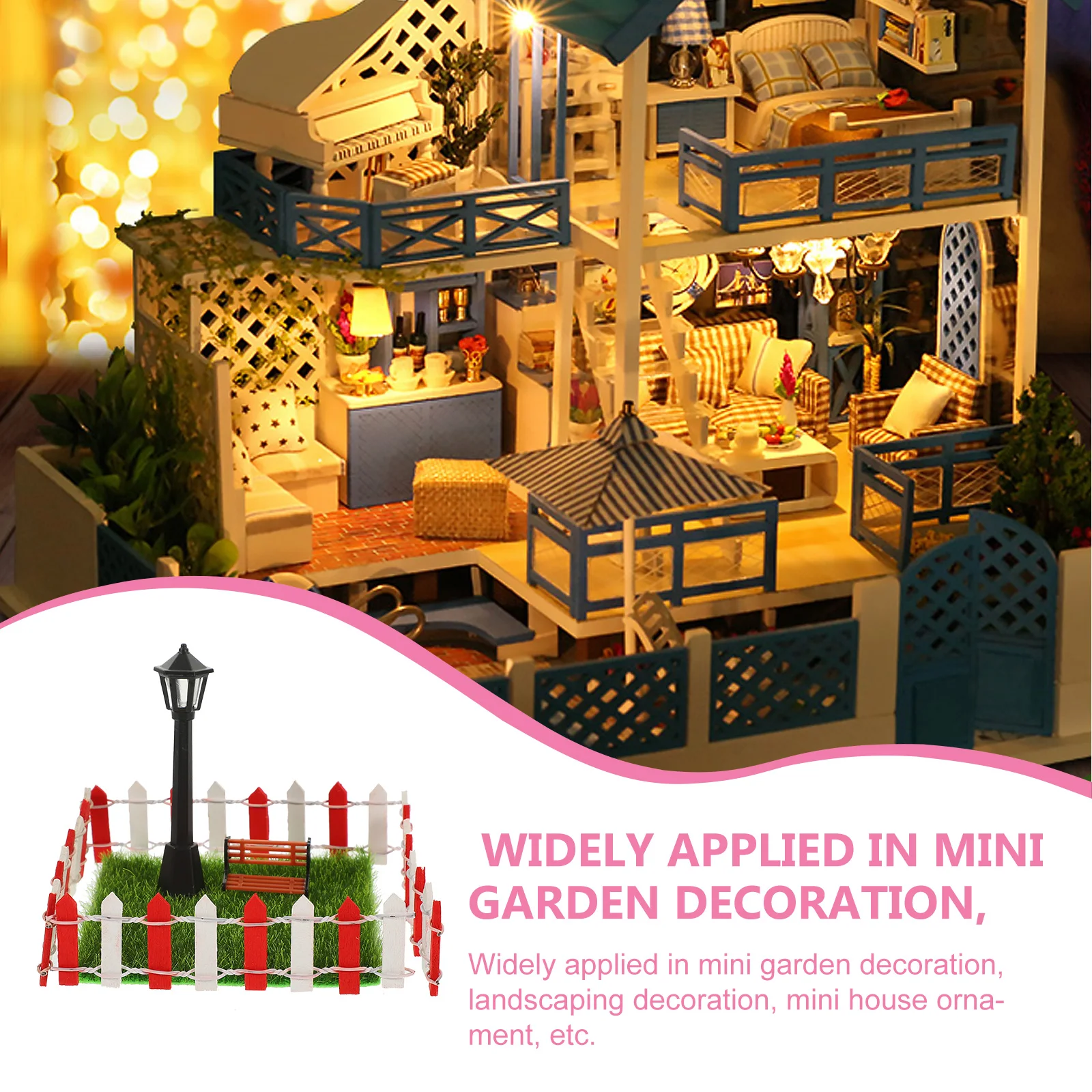 

1 Set Chair Decorations Garden Art Ornament For House 1/6 1/12 Scale Small House Landscaping Kit Bench Lamp Fences