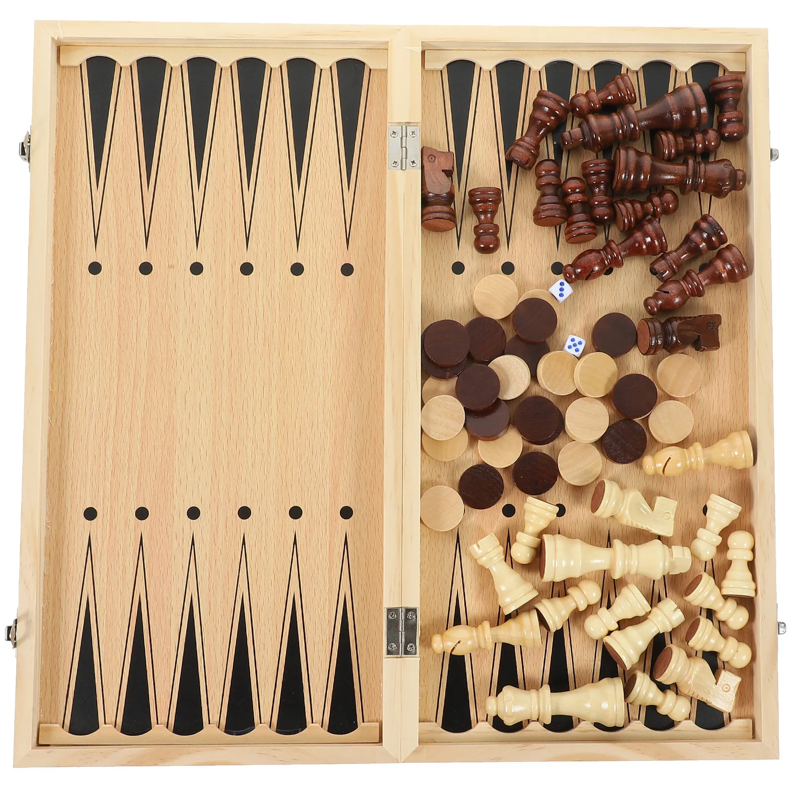 

1Set Premium Wood 3 in 1 Chess Checkers Backgammon Set Smooth Finish Foldable Board for Office School Picnic Gift Idea