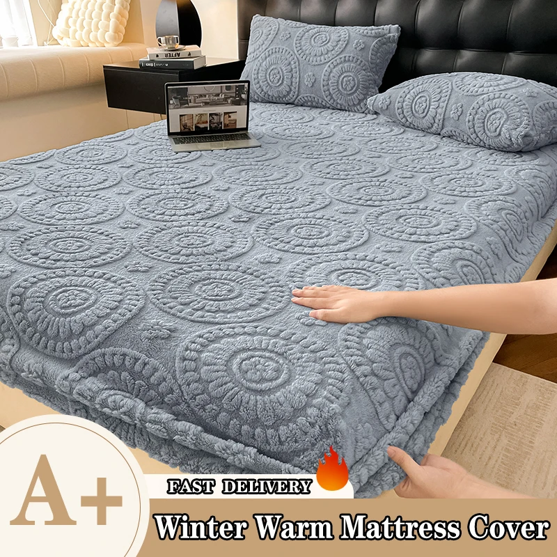 

Зимняя теплая бархатная простыня с резинками, однотонный наматрасник для пары, двойной полный размер King Queen, защита для кровати