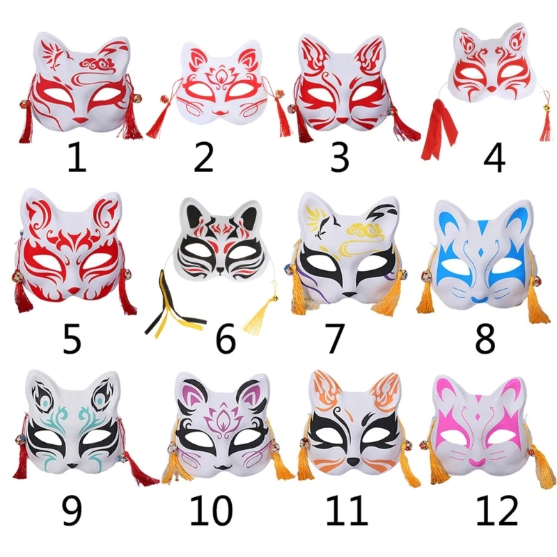 Masque dessin animé japonais, masques Festival renards, accessoire Cosplay pour fête d'halloween