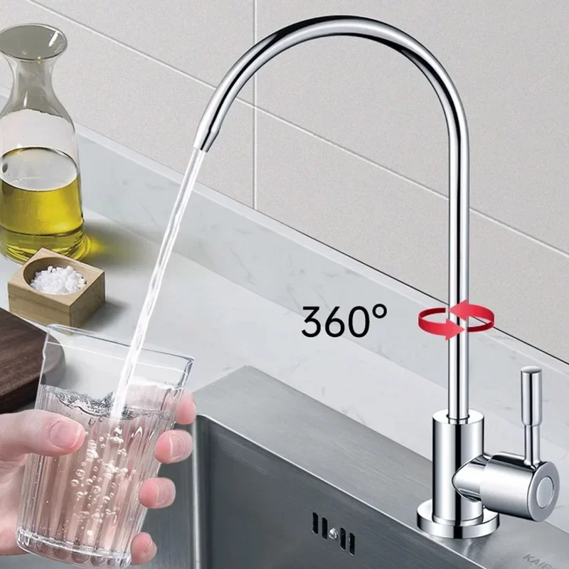 

304 Stainless Steel Water Faucet Direct Drinking Pure Water Dispenser Rotatable Sit-stand 4 Points Single Cold Kitchen Faucet