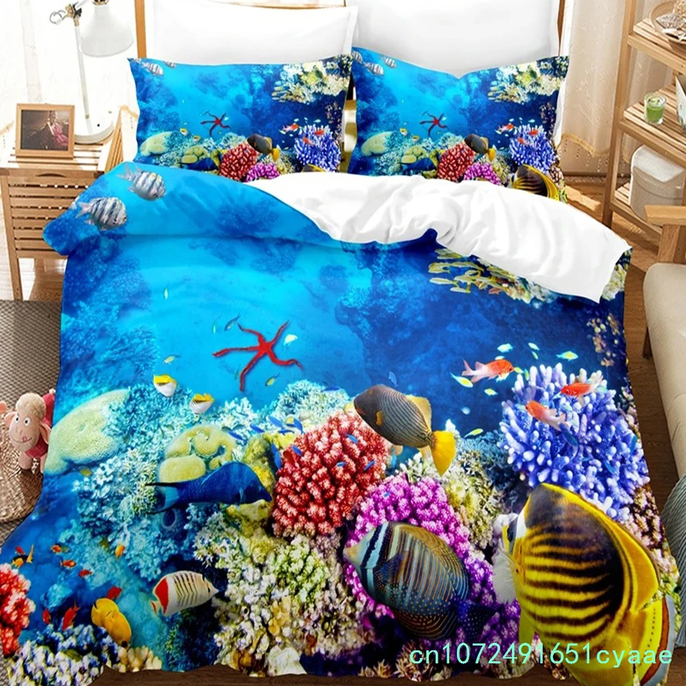 Linen Duvet Cover - 3D Print Undersea World Bed Linen
