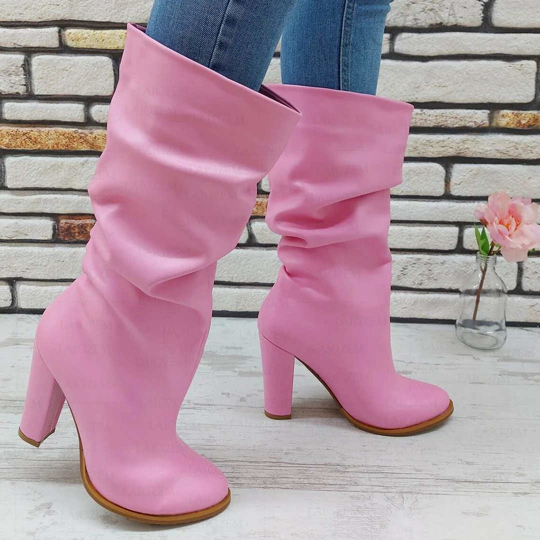 

Женские высокие сапоги BERZIMER до щиколотки, плиссированные высокие сапоги на блочном каблуке, унисекс, обувь на заказ, большие размеры 41 44 47 50 52