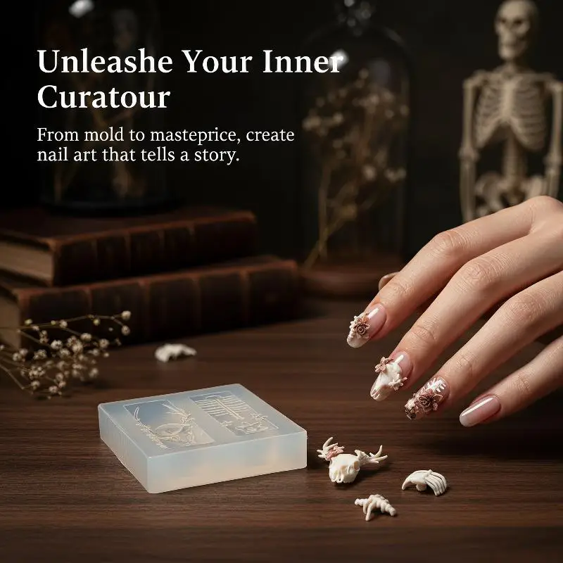 3D Silicone Nail Art Mold Mummy Ribs Spine Bone Pattern Heat Resistant for DIY Punk Gothic Style Nail Decoration