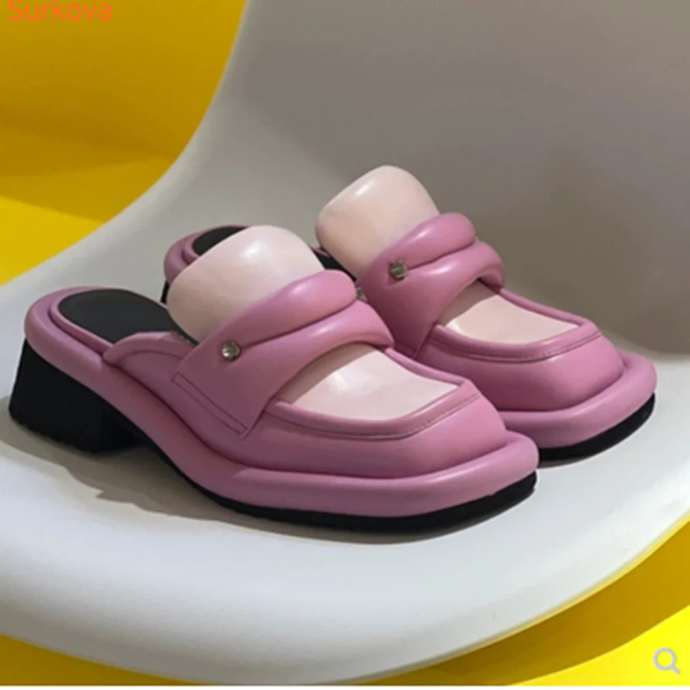 Square Toe Mules High Heel Slippers  Square Heel Summer Fashion Casual  2023 New Arrivals European  Dress Women Modern Shoes