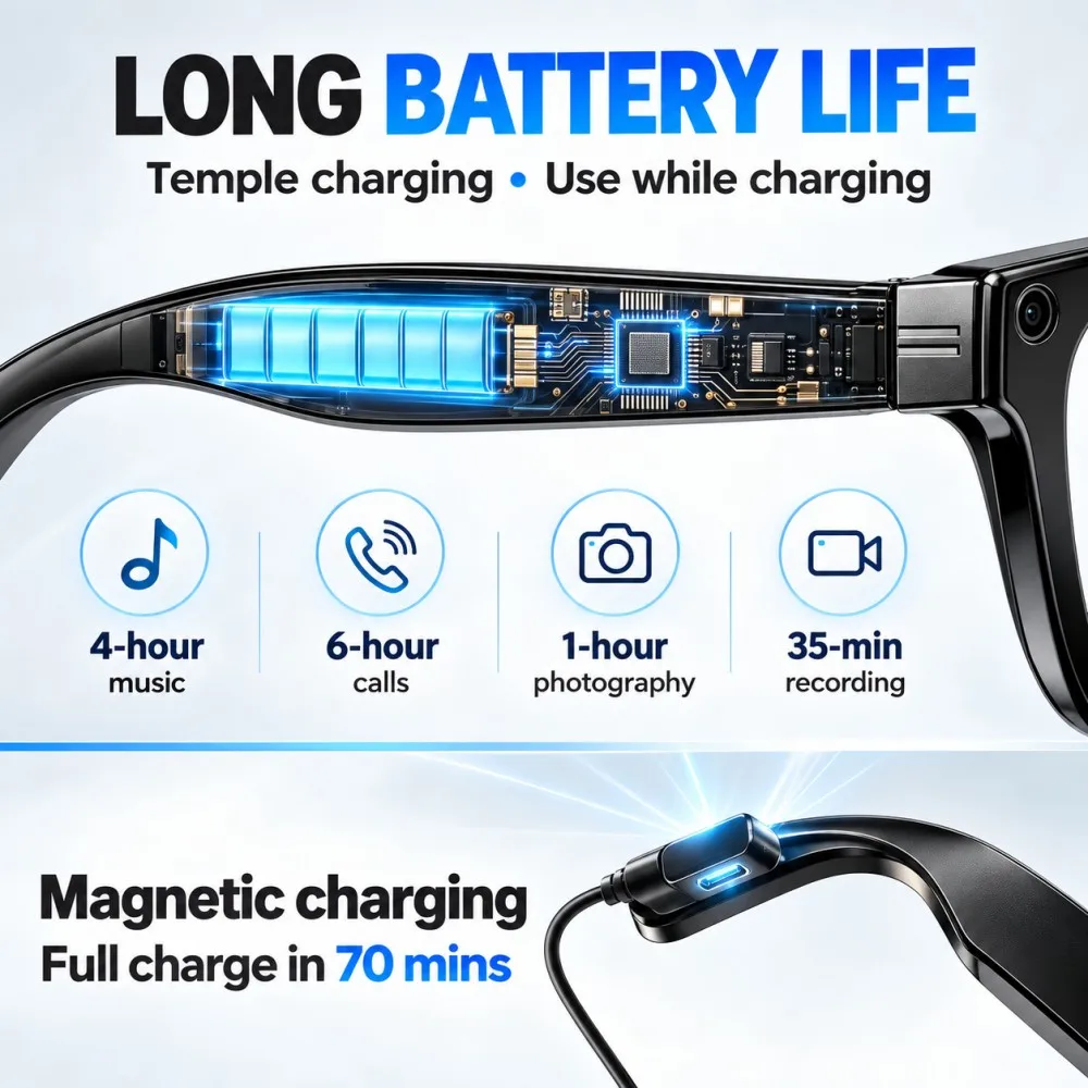 AI Smart Glasses 8MP Camera Video Recording Real Time Translation Photochromic Lens Open Ear Speaker for Travel Sports Outdoor
