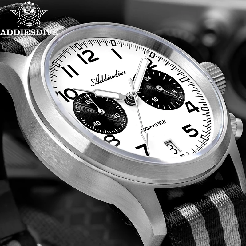 

ADDIESDIVE New Men Quartz Watch Japan VK64 Movement 39mm Luxury Sapphire Chronograph Wristwatch Luminous 100m Waterproof Diving